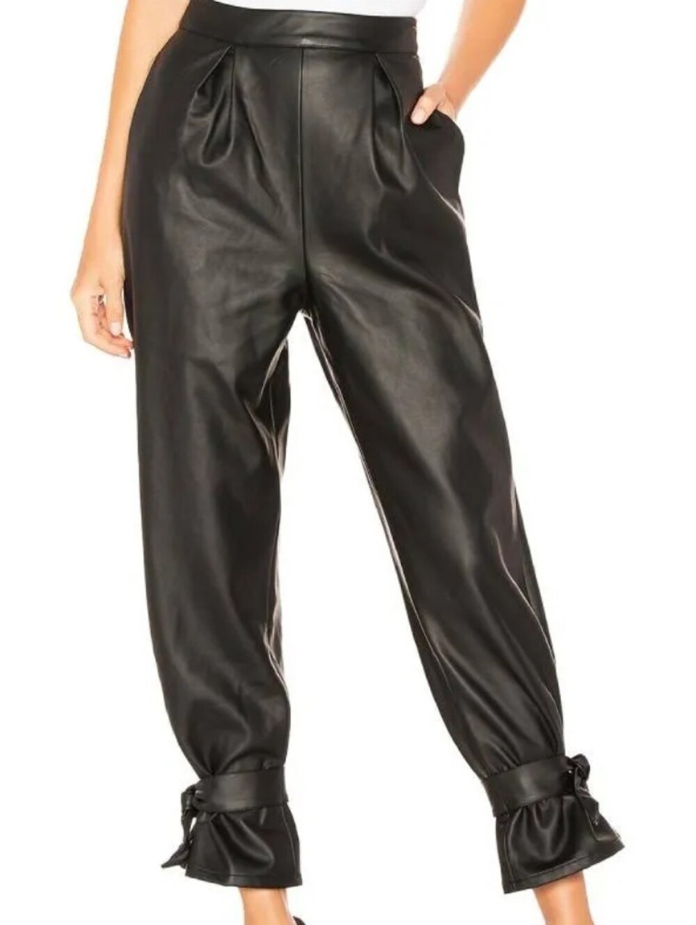 Lovers + Friends Zander Faux Leather Pants Black High Rise Wide Leg M NWT